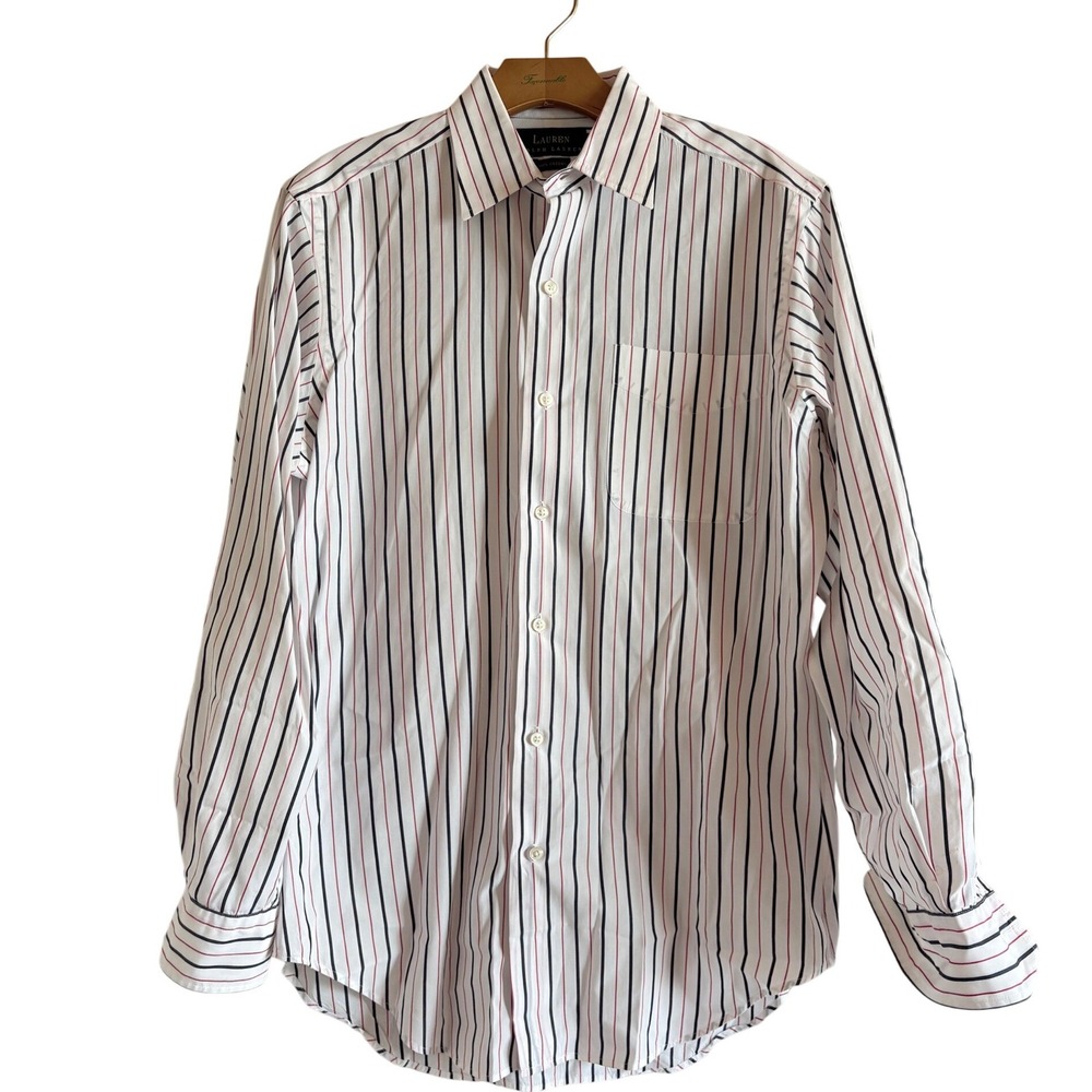 Lauren Ralph Lauren Womens Pin Striped Button Down Shirt White Navy Red Cotton L
